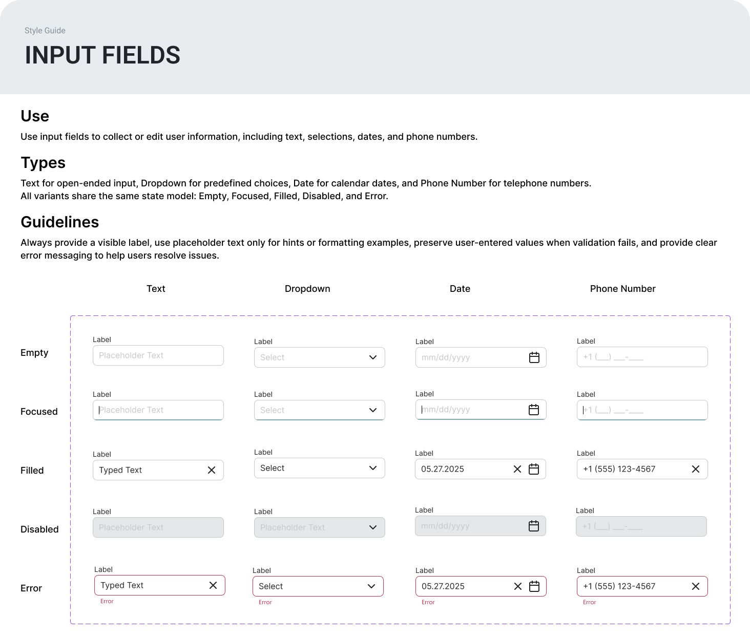 Component documentation: Do and Don't examples