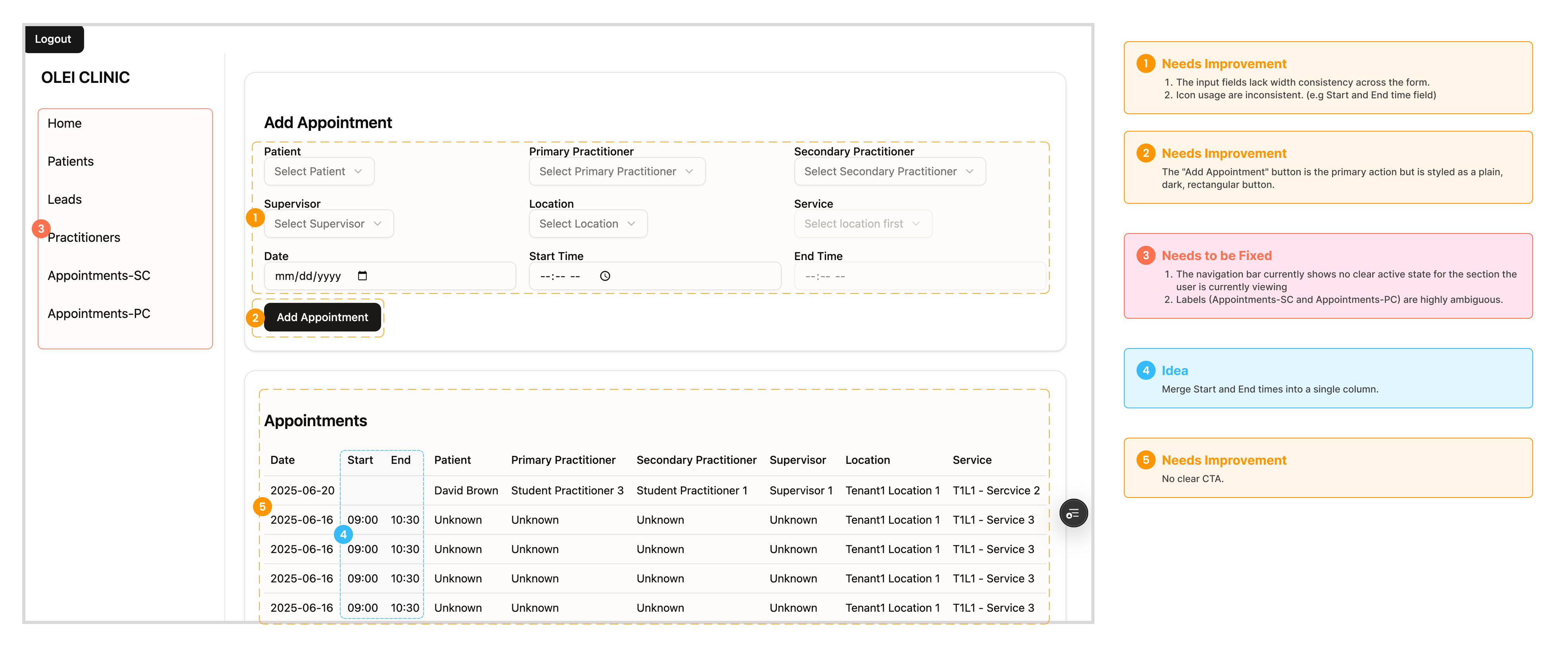 UI audit of inconsistent components across screens