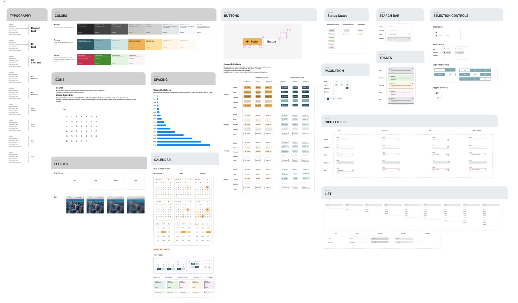 50+ component design system: typography, color, buttons, icons, and spacing