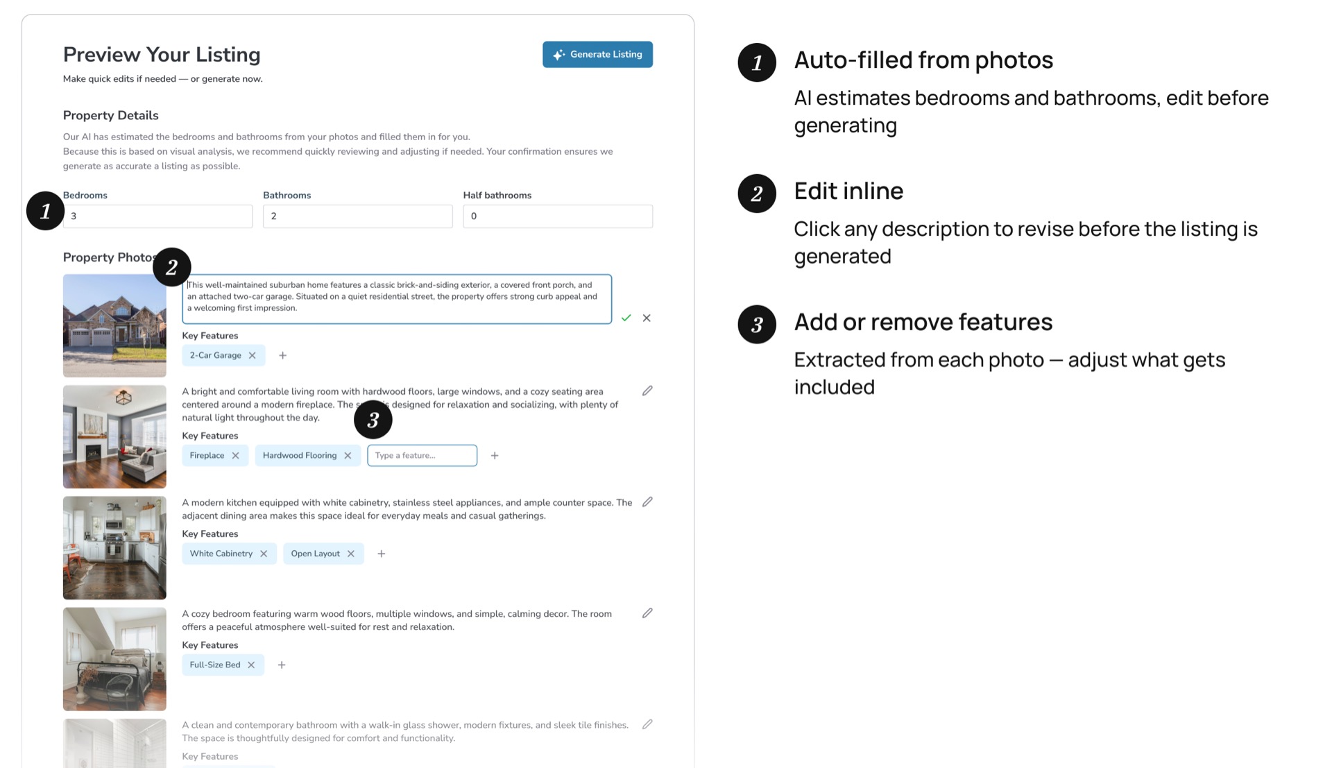 The Preview step showing editable AI-identified details